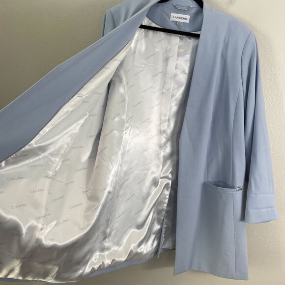 Calvin Klein Womens Plus 22W Light Blue Open Front Blazer Collarless Jacket - Picture 8 of 9